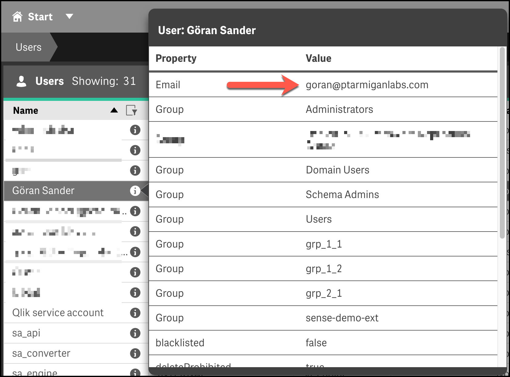 Email address available for Qlik Sense user