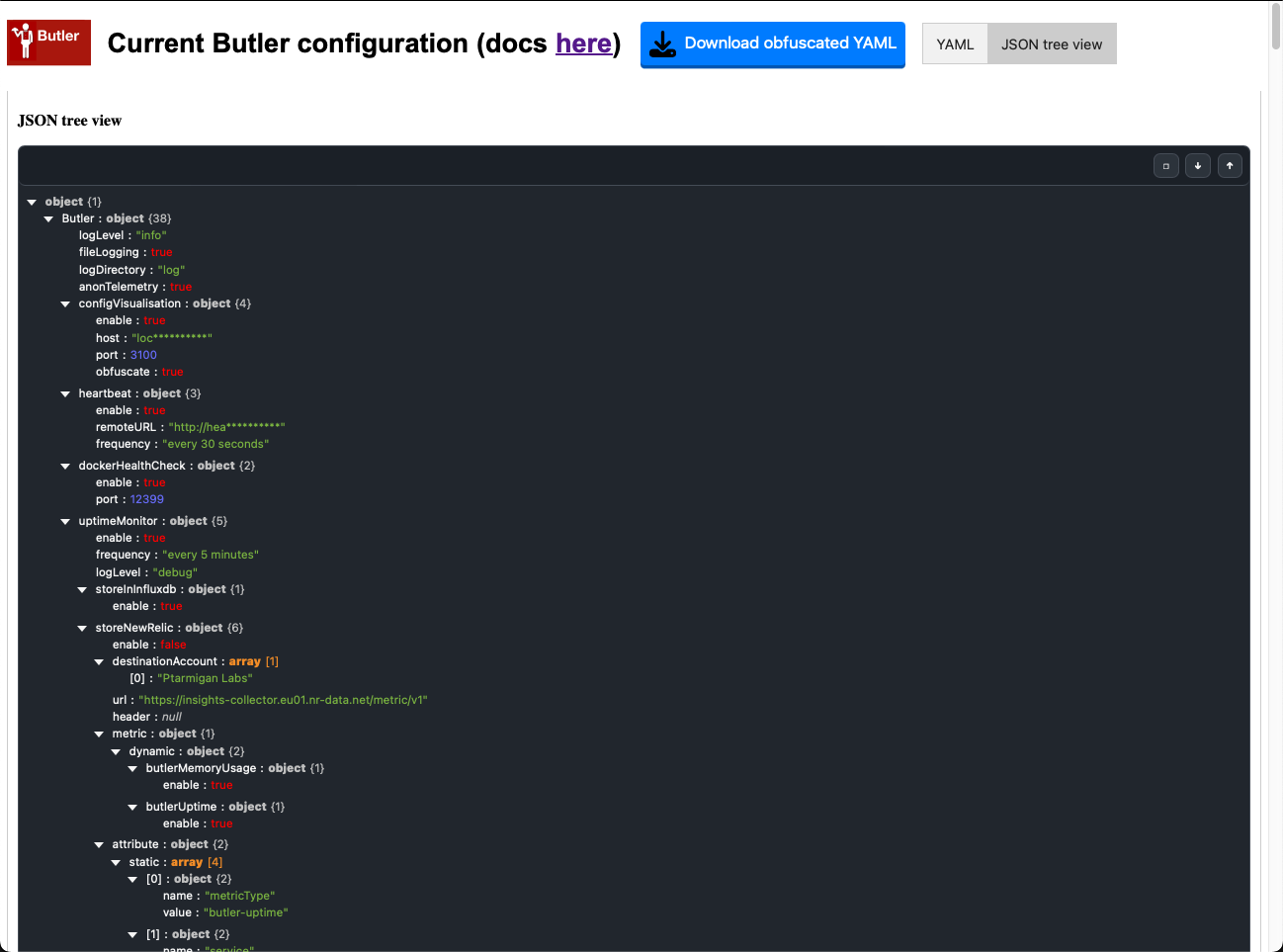 JSON view of the Butler config file in use