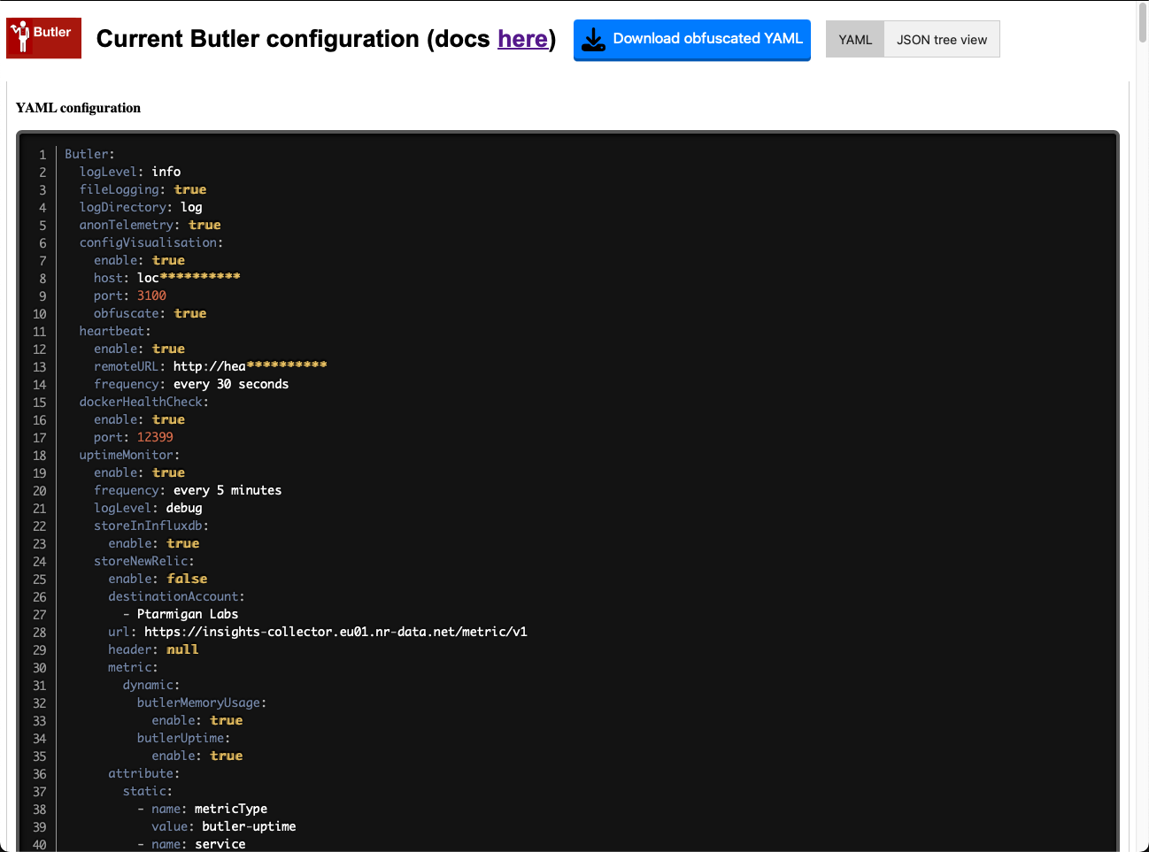 YAML view of the Butler config file in use