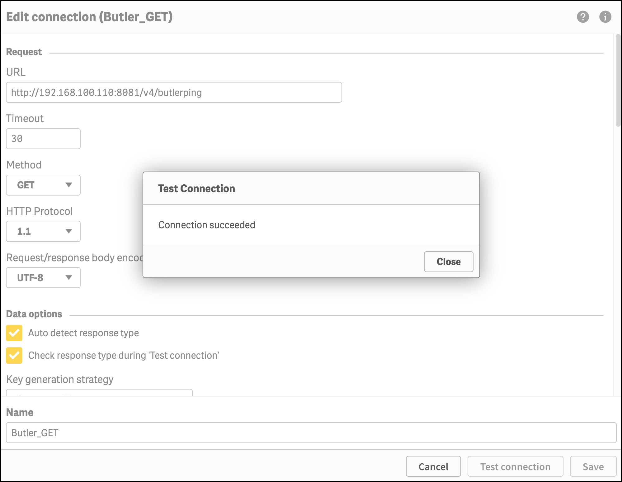 Testing the Butler_GET data connection