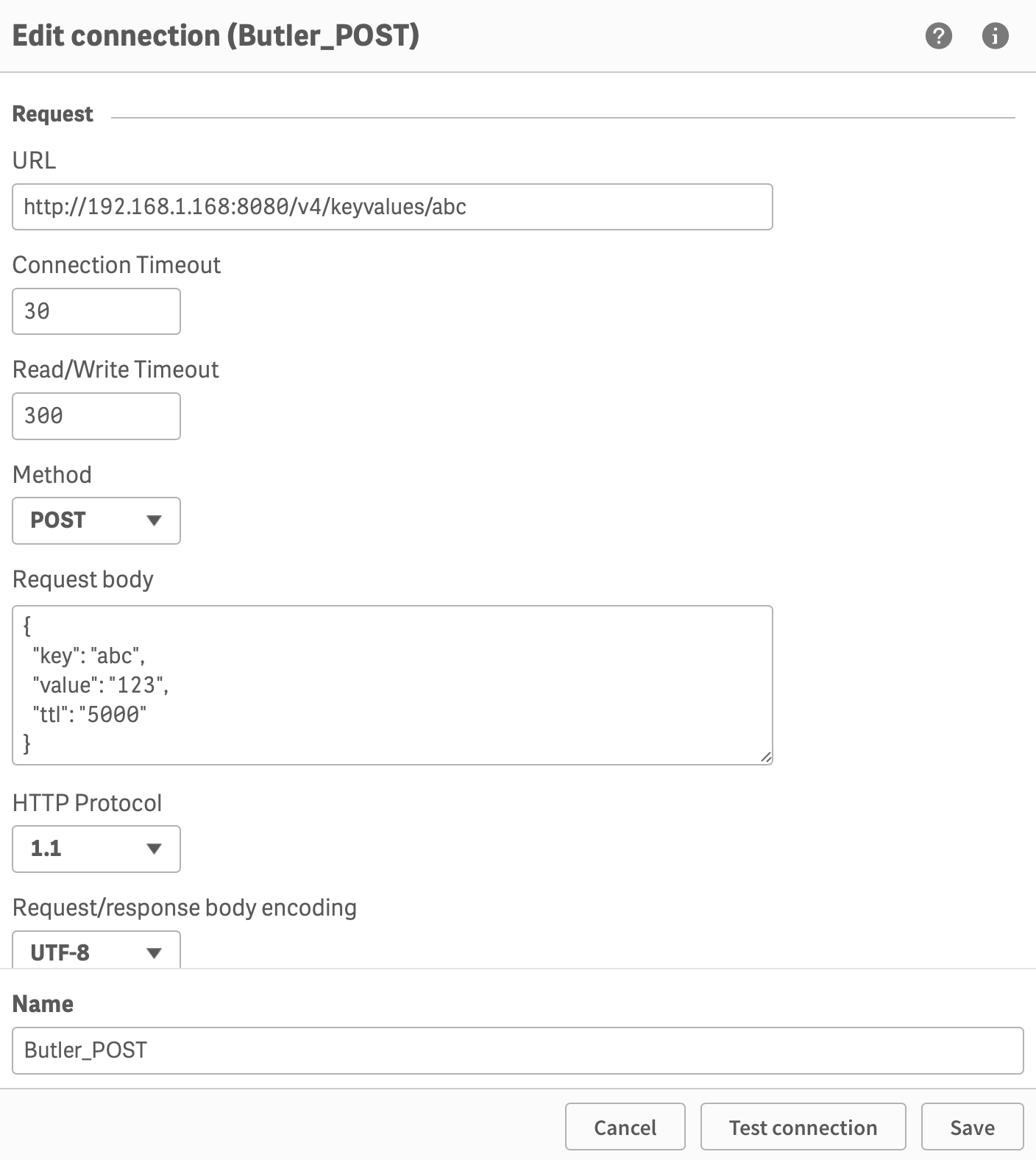 Creating the Butler_POST data connection