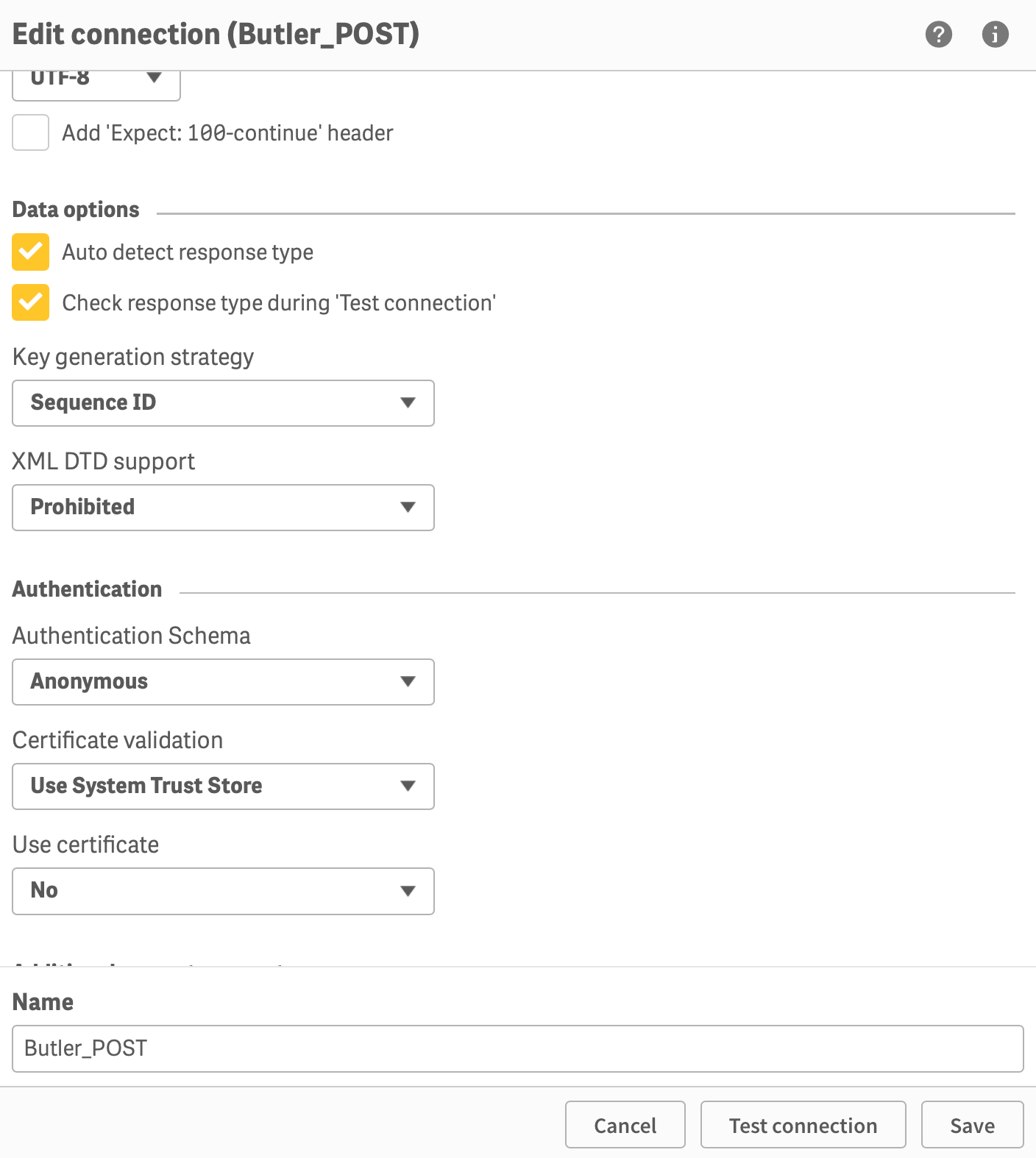 Creating the Butler_POST data connection