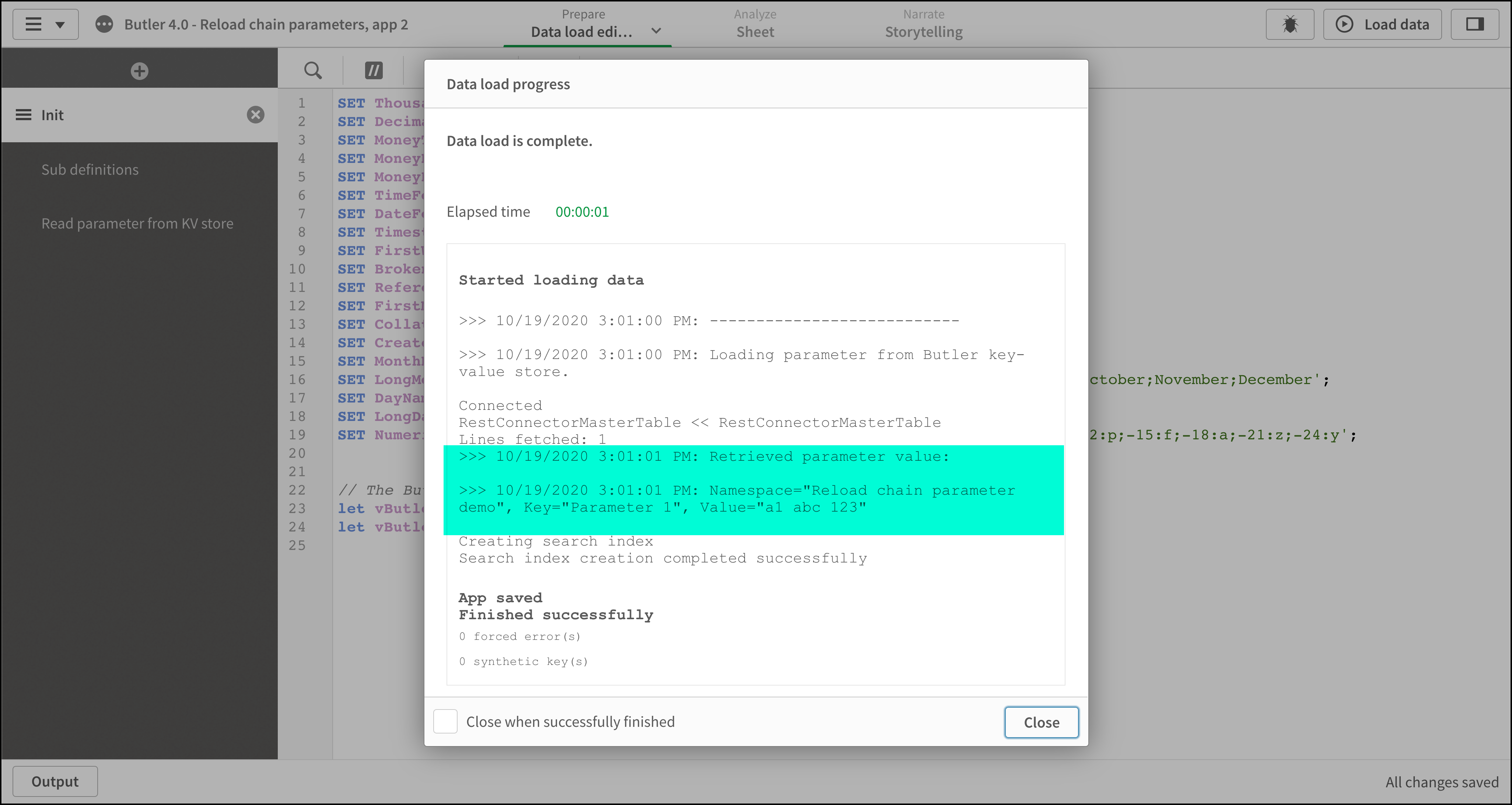 Reload log from App 2, second part of reload chain