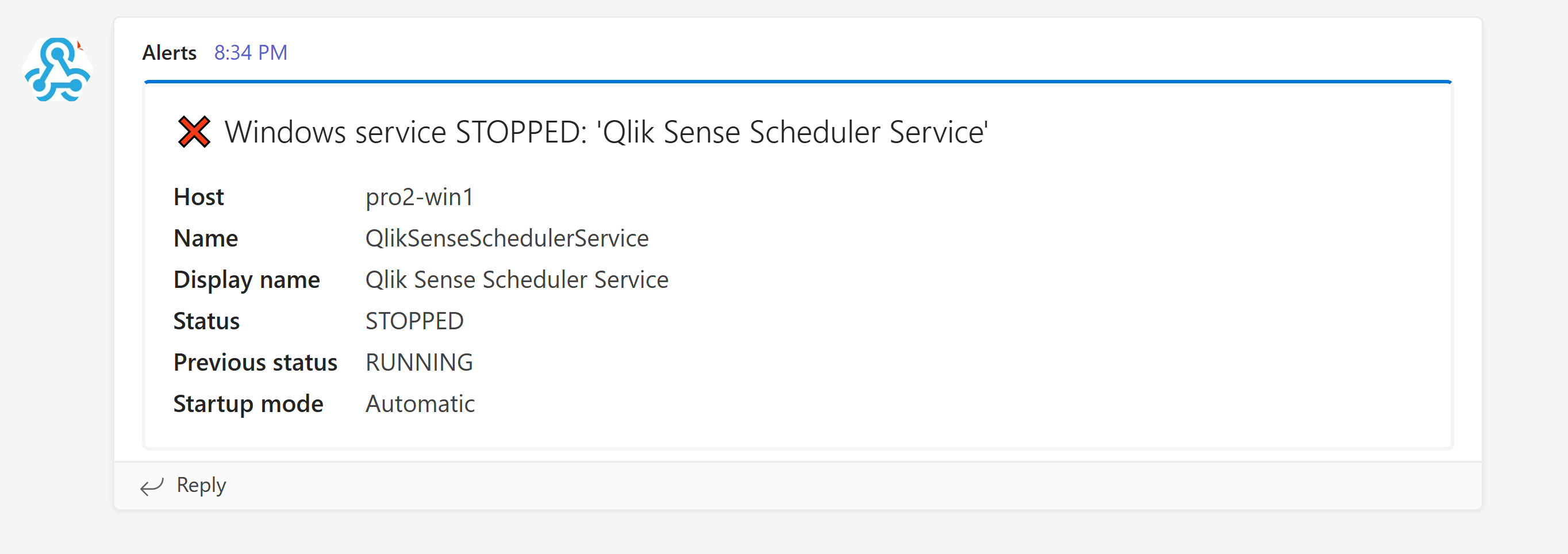 Teams message when a Windows service has stopped