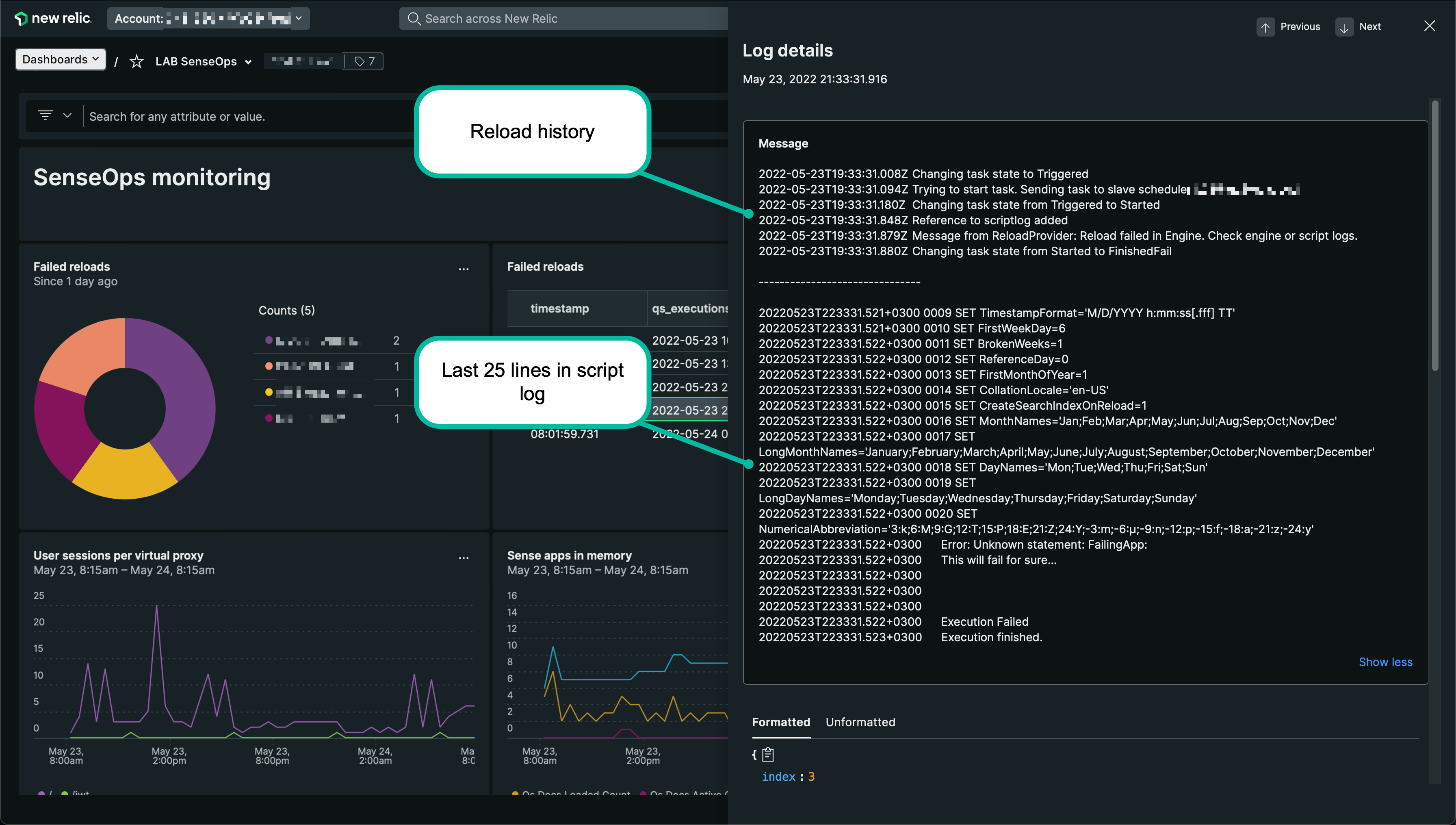 Detailed information about failed reloads with script logs